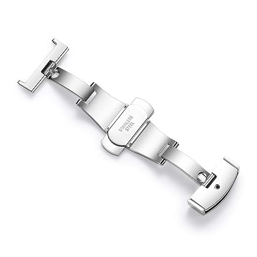 UNIQKART Stainless Steel Deployment Buckle Fasten Silver Watch Band Clasp Color & Width (22mm)