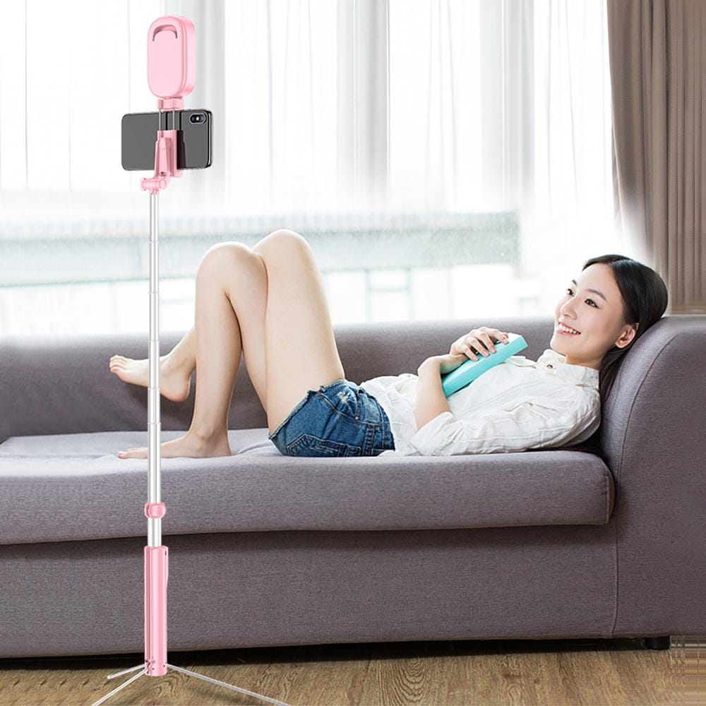 CYKE A17D One-piece Multi-function Bluetooth Selfie Stick for Mobile Phones under 6 inch, with Rechargeable Remote Control & Independent Fill Light & Tripod (Black)