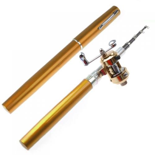 Generic Golden Mini Pocket Aluminum Alloy Fish Pen Fishing Rod Pole with Baitcasting Reel