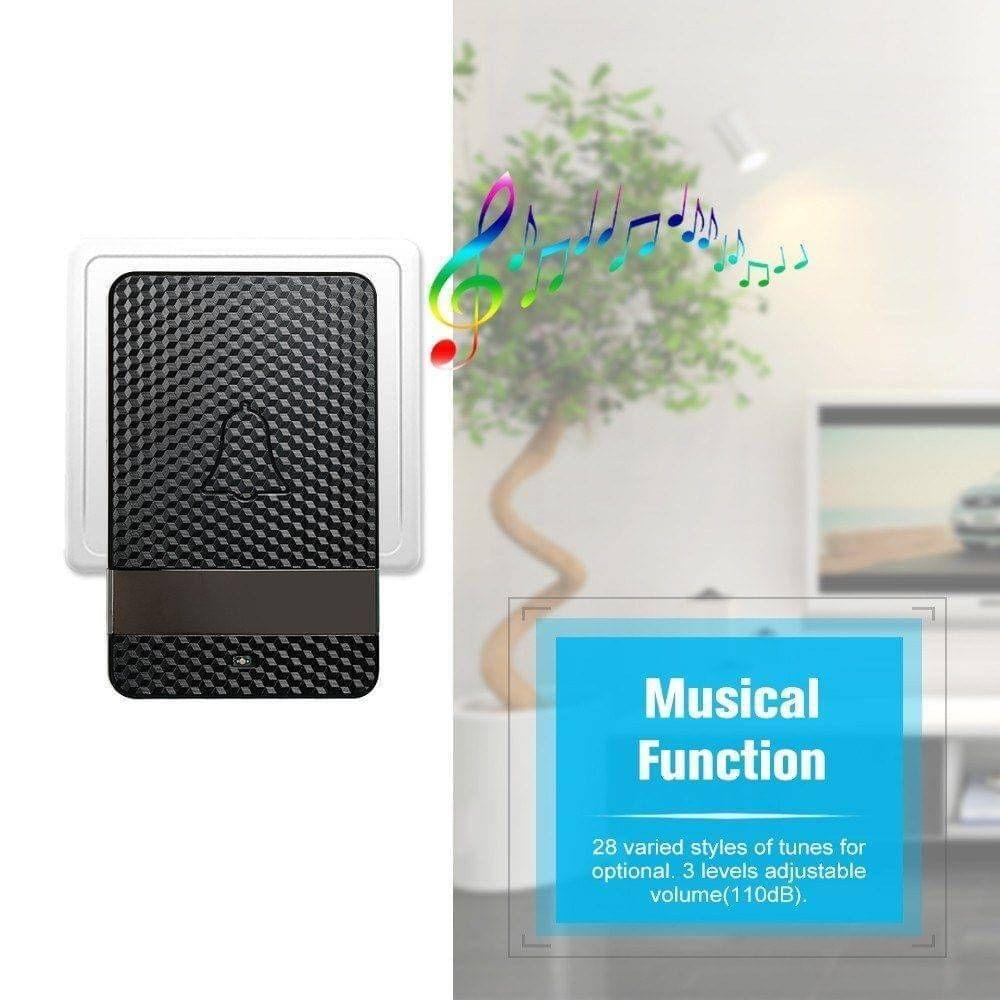 Wireless Dingdong Doorbell Self-powered 28 Ringtones 4 Levels Volumes Optional Long Distance No Battery Required 1 Transmitter + 2 Receiver,Black