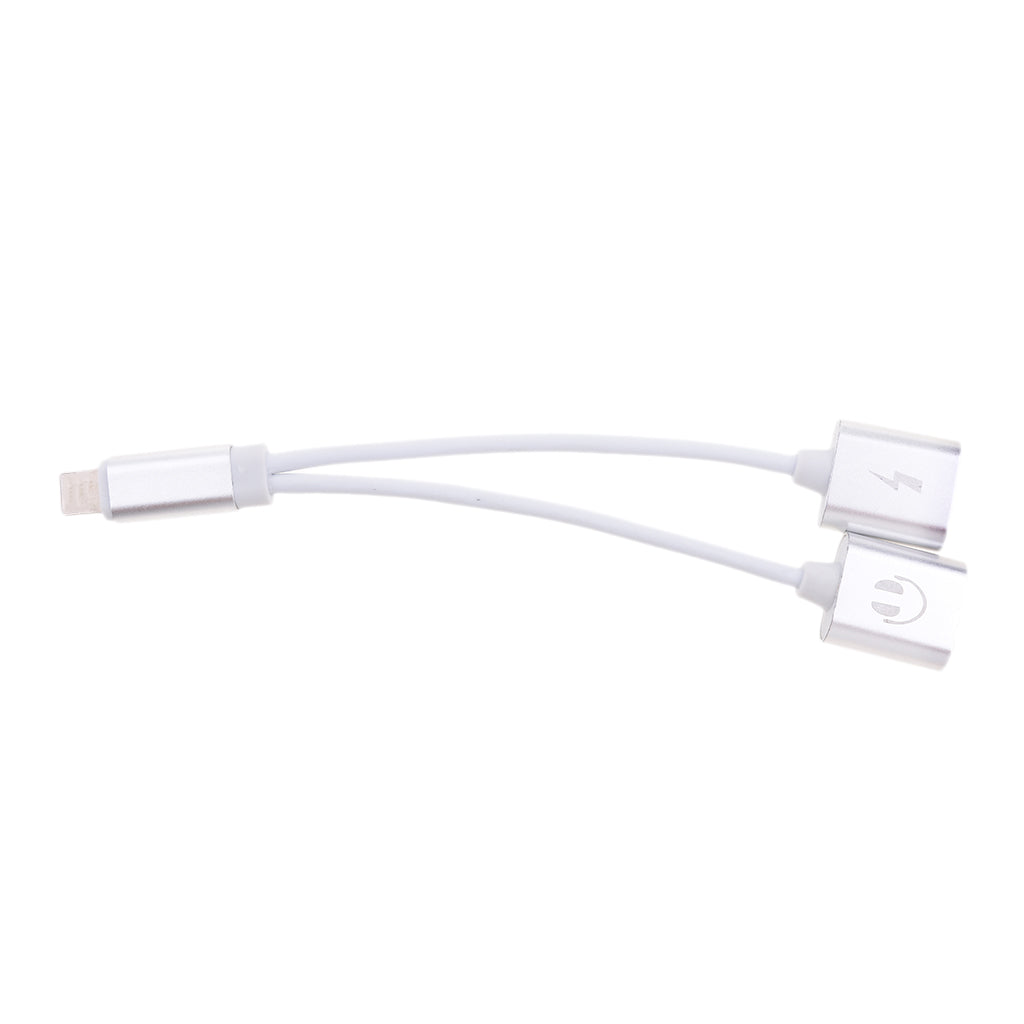 2 in 1 Headphones Jack Charger & Audio Splitter Adapter for iPhone Silver