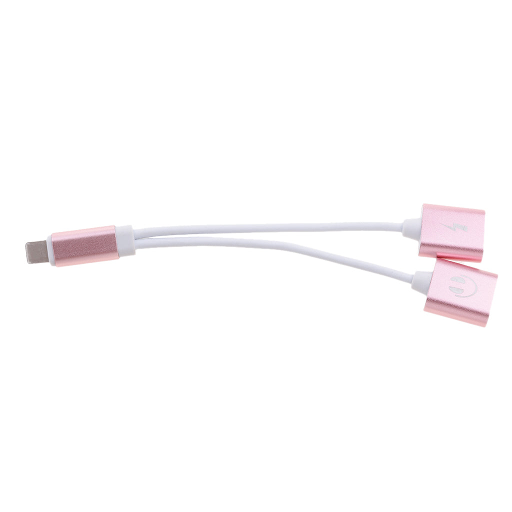 2 in 1 Headphones Jack Charger & Audio Splitter Adapter for iPhone Rose Gold