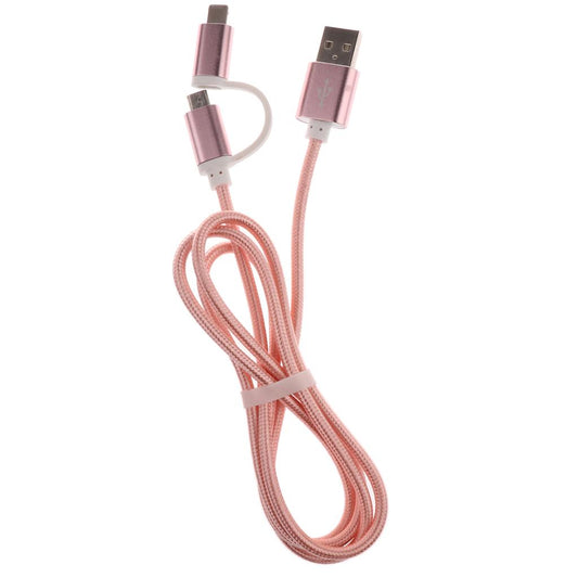 2-in-1 Charging Cable Data Sync Cable Lead for iPhone X 8, Android Rose Gold