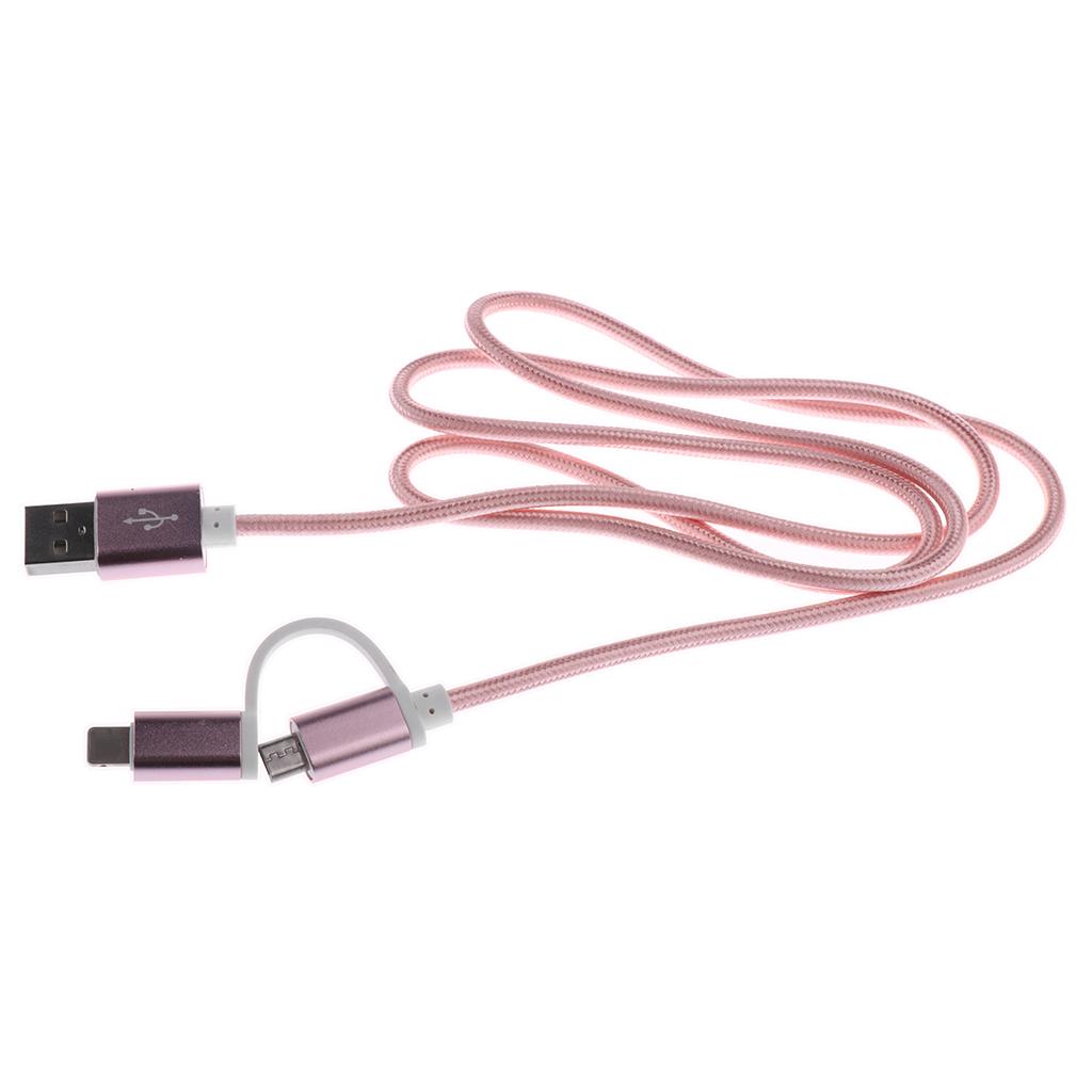 2-in-1 Charging Cable Data Sync Cable Lead for iPhone X 8, Android Rose Gold