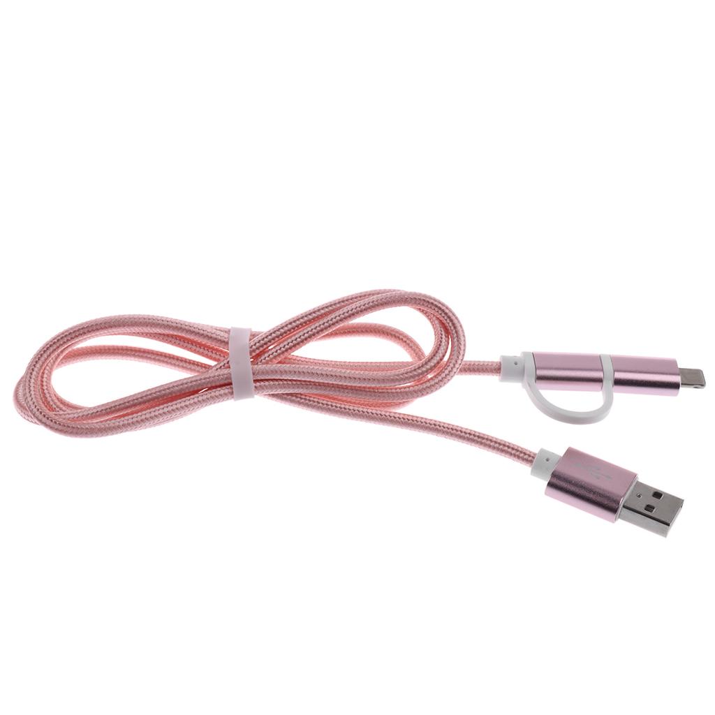 2-in-1 Charging Cable Data Sync Cable Lead for iPhone X 8, Android Rose Gold