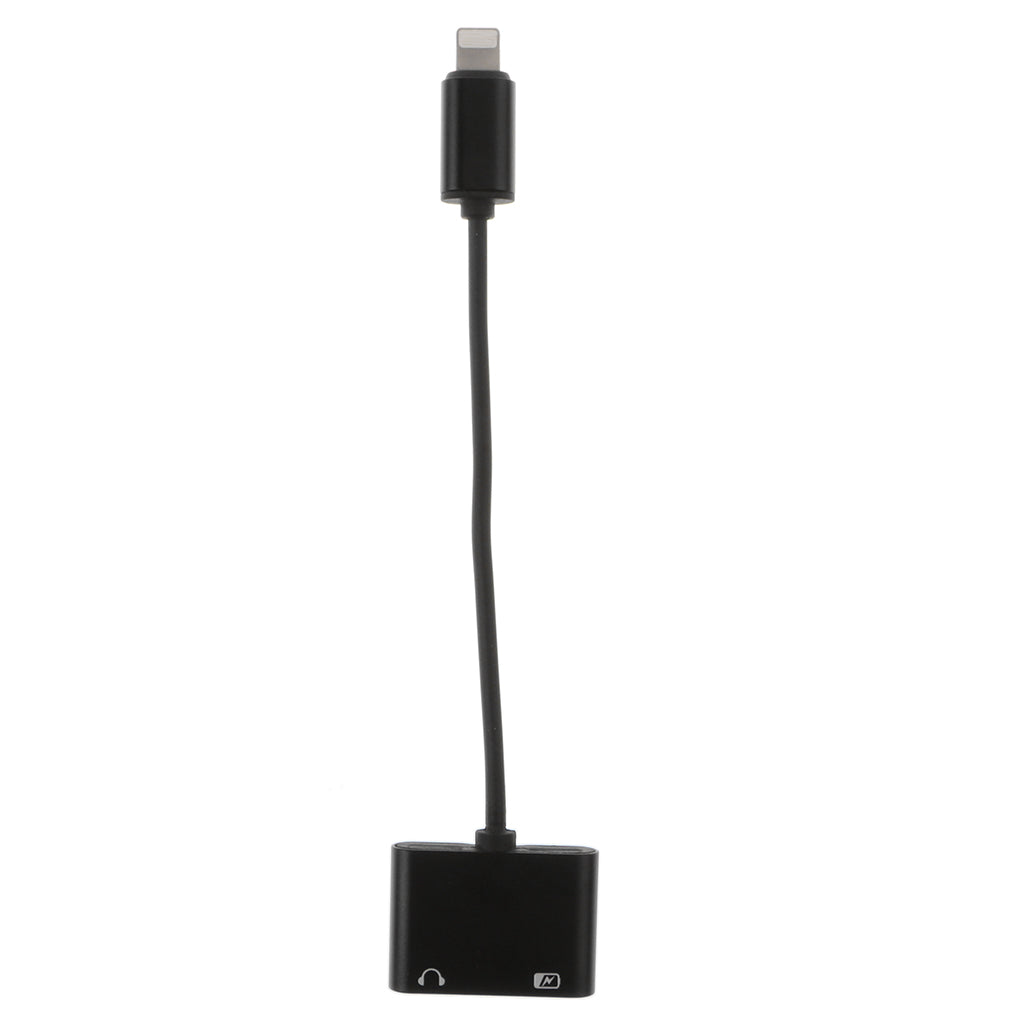 2 in 1 Headphone Audio Adapter Charging Cable for iPhone 7 8 X B Model Black