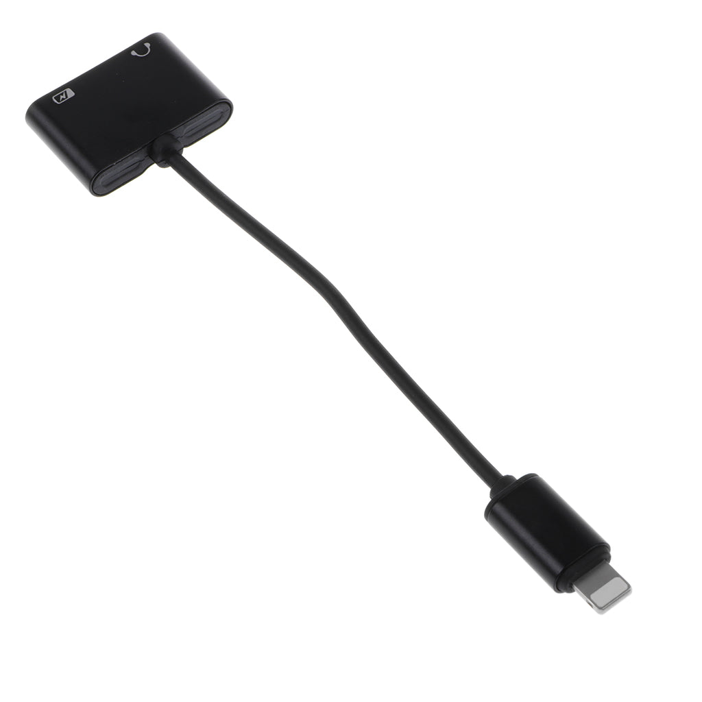 2 in 1 Headphone Audio Adapter Charging Cable for iPhone 7 8 X B Model Black