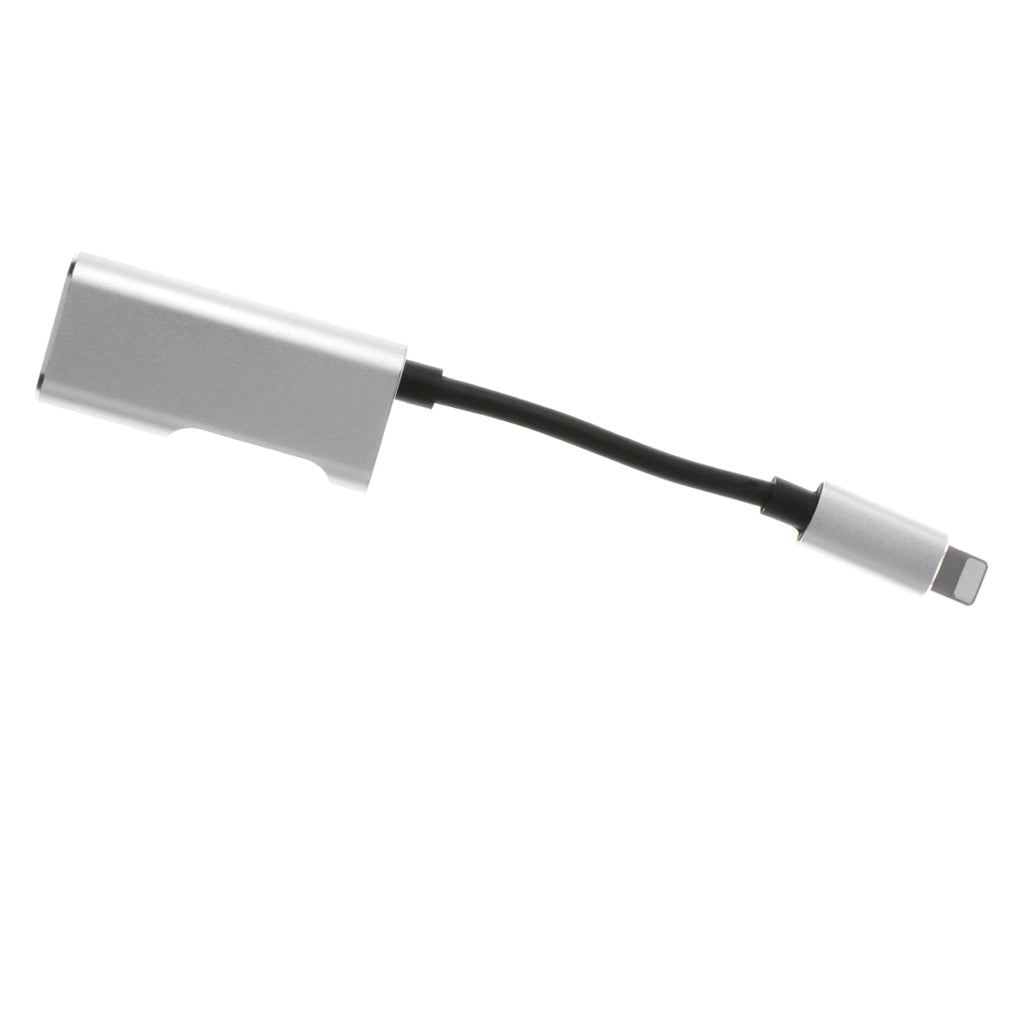 2 in 1 Audio Headphone Adapter Charging Cable for iPhone 7 7P 8 8P X Silver