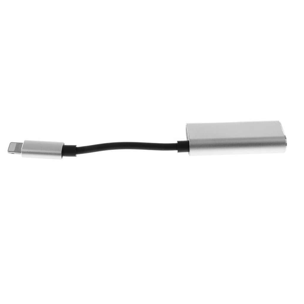 2 in 1 Audio Headphone Adapter Charging Cable for iPhone 7 7P 8 8P X Silver