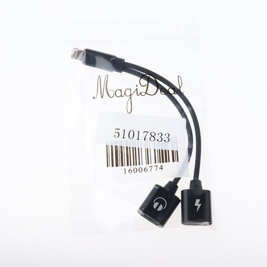 2 in 1 For iPhone Male Port to Female Audio & Charging Adapter Cable Black