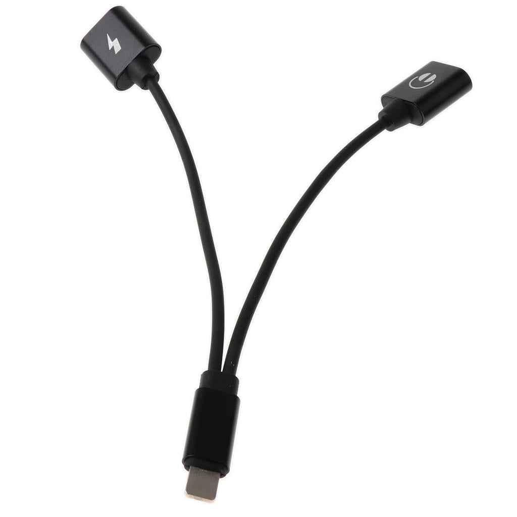 2 in 1 For iPhone Male Port to Female Audio & Charging Adapter Cable Black