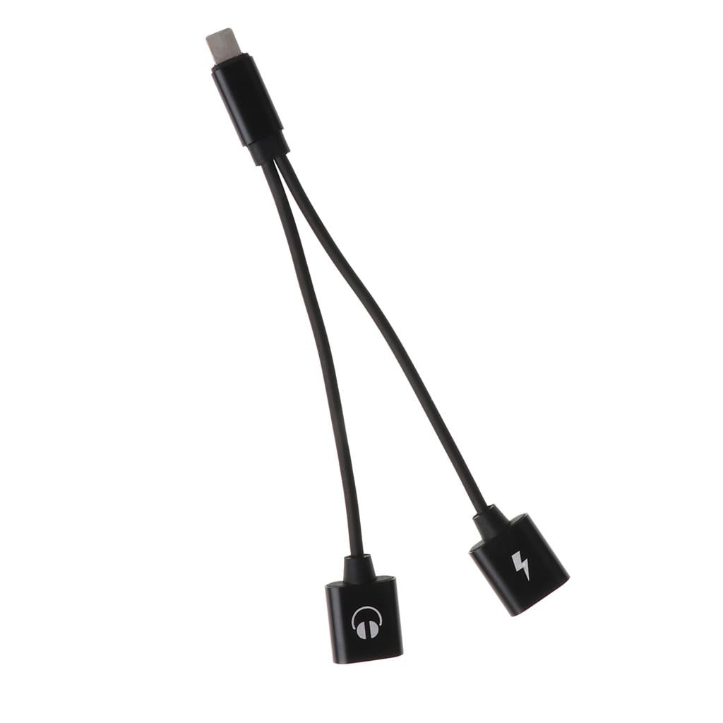 2 in 1 For iPhone Male Port to Female Audio & Charging Adapter Cable Black