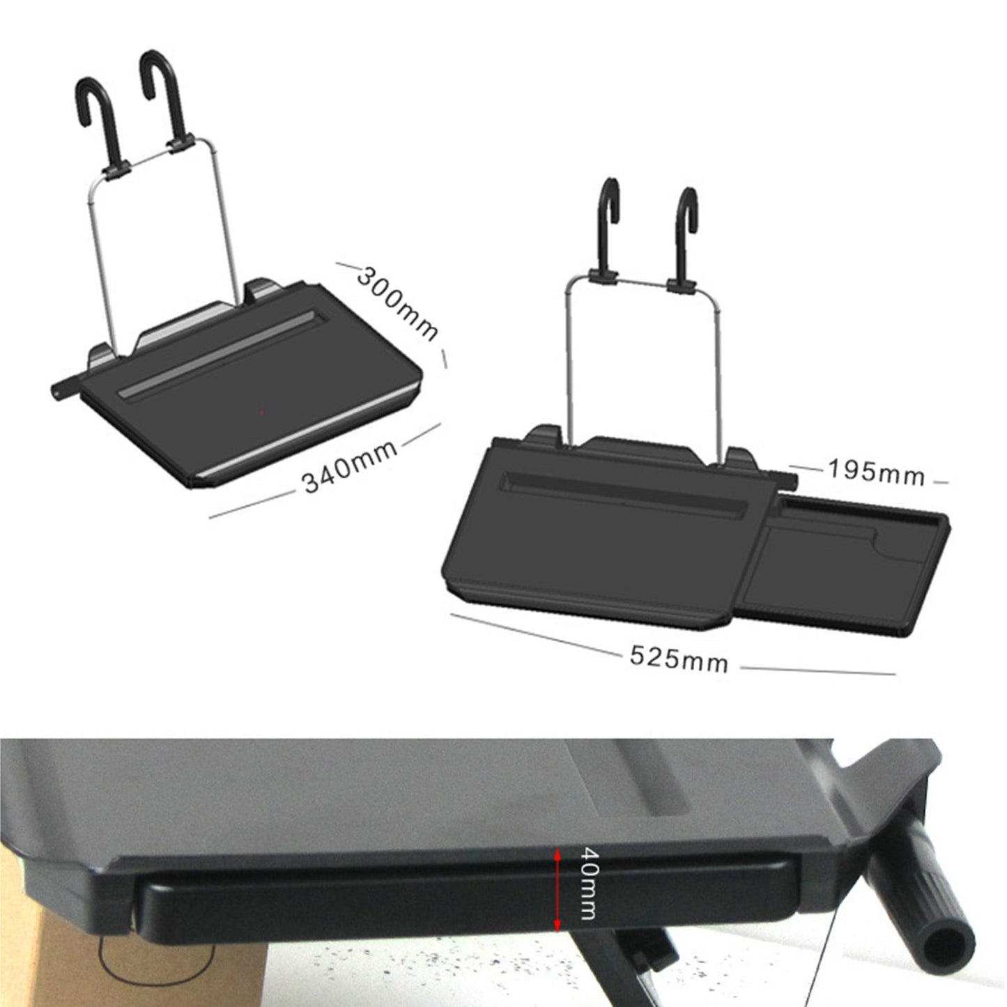 2 in 1 Car Steering Wheel Tray Stand Travel Desk Drink Writing with 2 Hooks