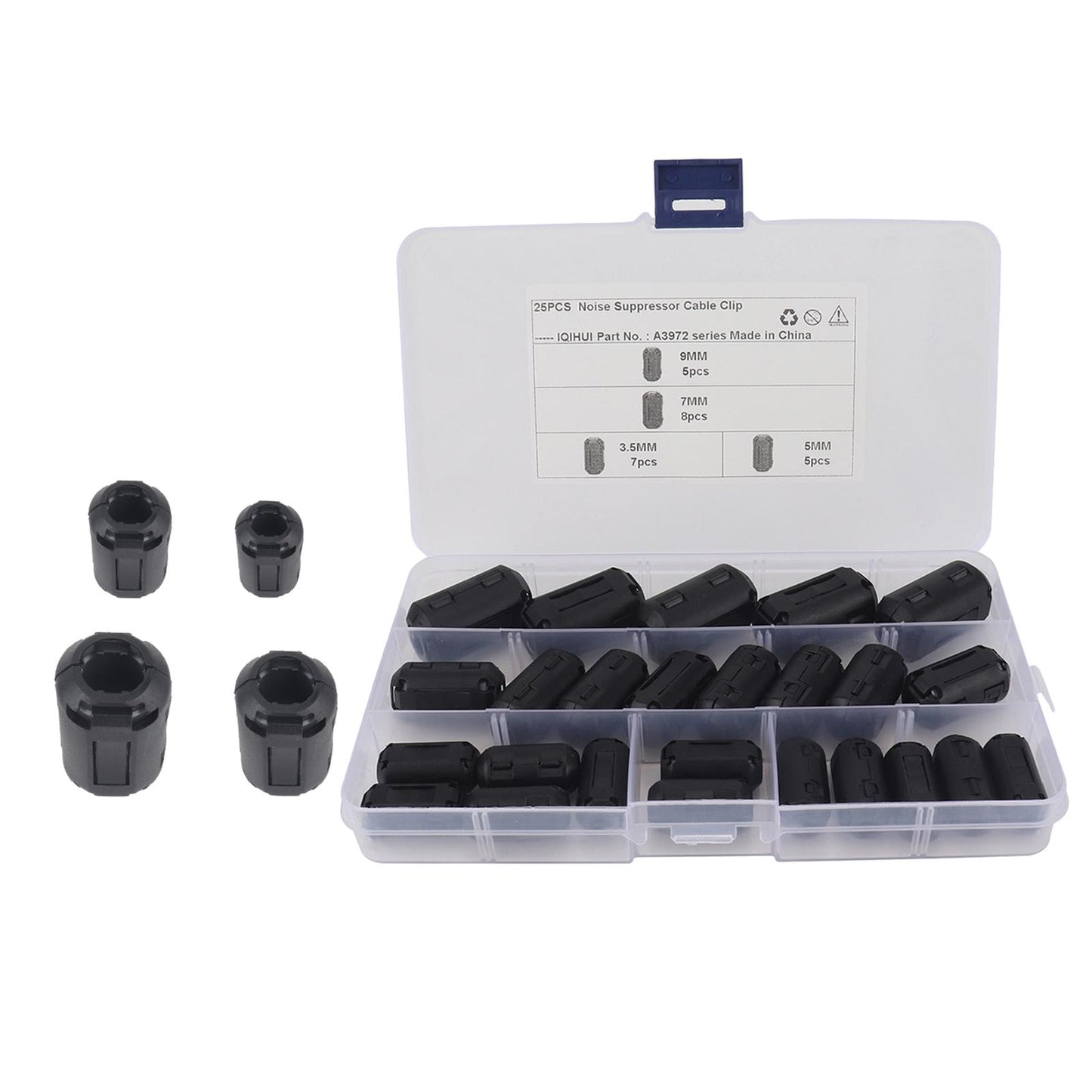 25 x Clip On Clamp Ferrite Core Ring Kit Cable Clip for Car DVR 3.5 5 7 9 mm