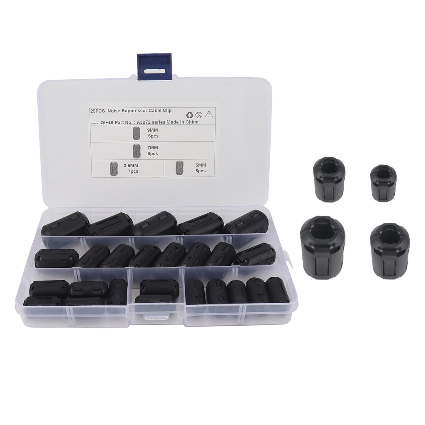 25 x Clip On Clamp Ferrite Core Ring Kit Cable Clip for Car DVR 3.5 5 7 9 mm