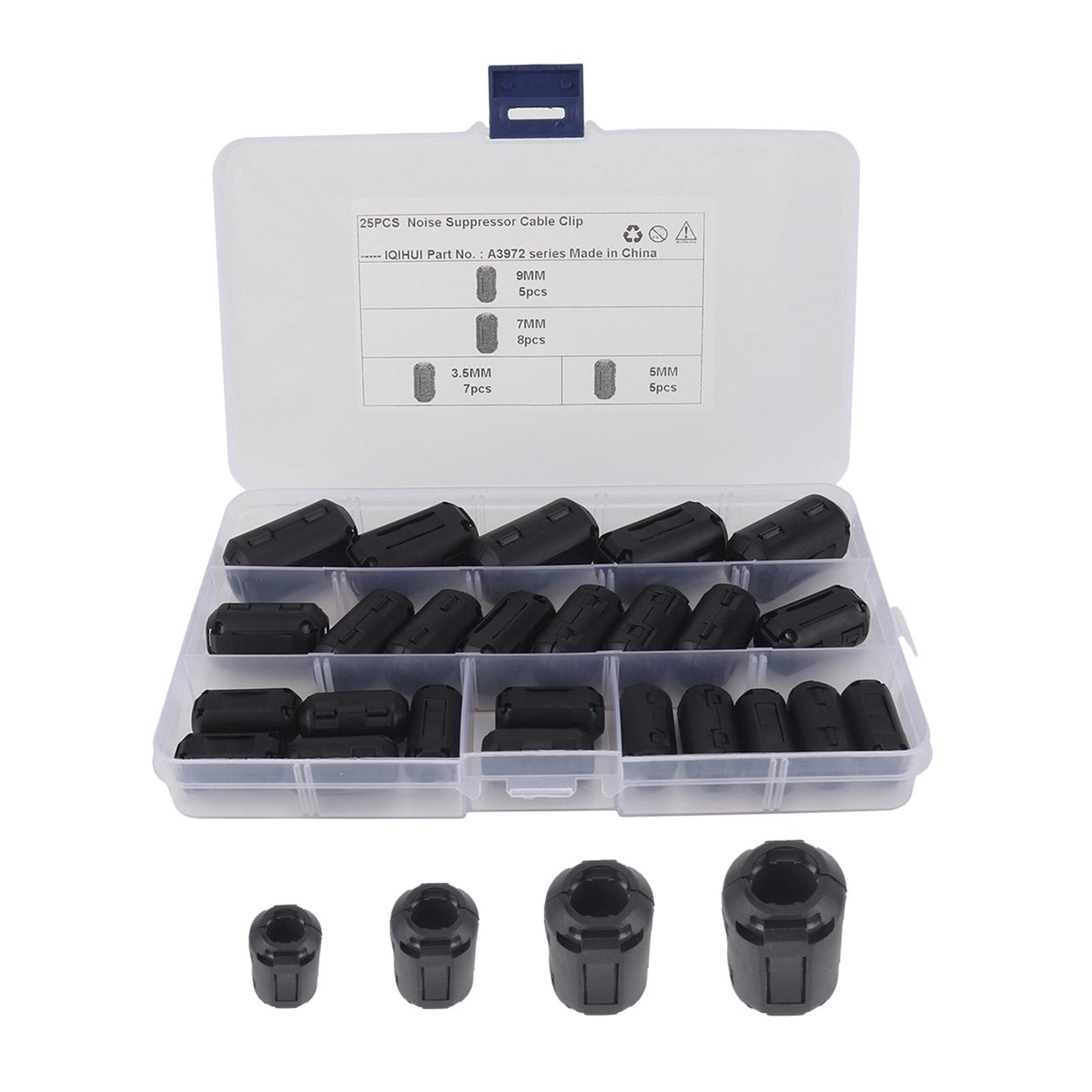 25 x Clip On Clamp Ferrite Core Ring Kit Cable Clip for Car DVR 3.5 5 7 9 mm