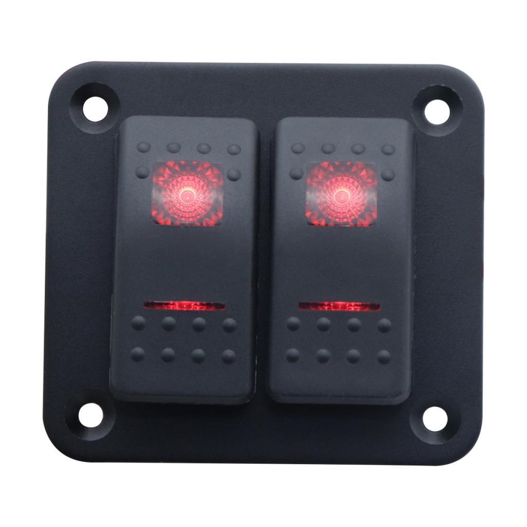 12V 24V 2 Gang Rocker Switch Panel Red Backlit LED 5 Pin for Vehicles RV