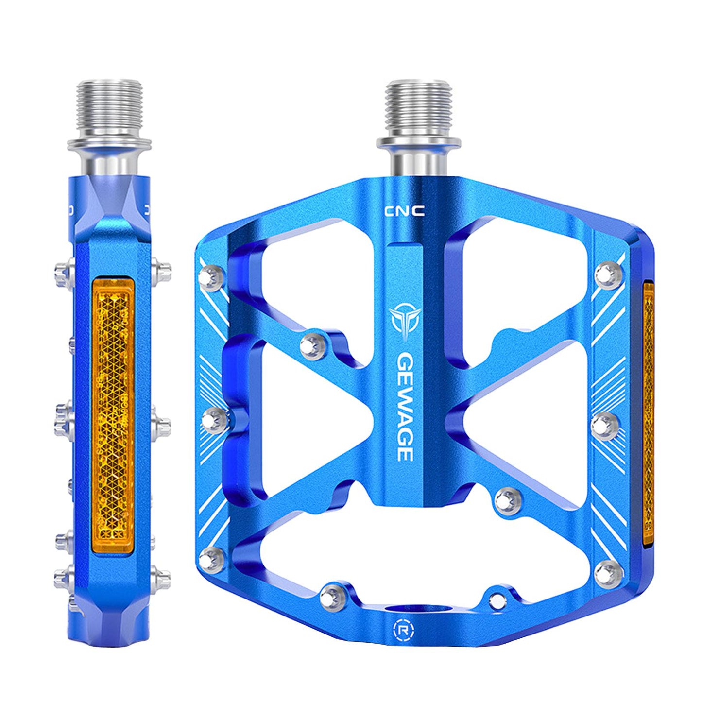 2Pc Mountain Bike Pedals Reflective Road MTB Bicycle Platform Blue