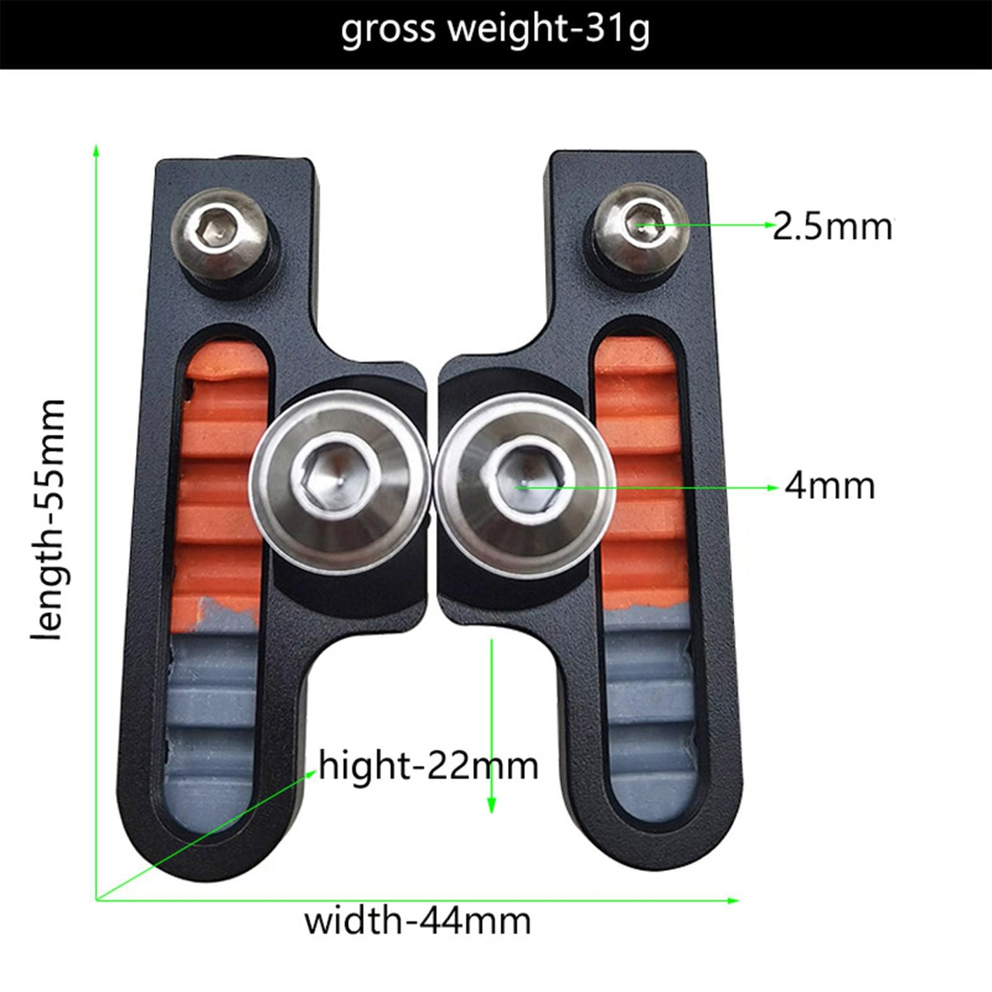 2Pcs 55mm Bike Brake Pads with C Caliper Adapter for Road Bikes Silver