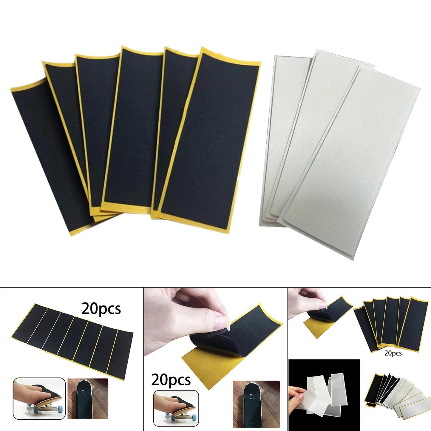 20x Fingerboard Tape Non Slip Comfortable Mini Skateboard Supplies Black