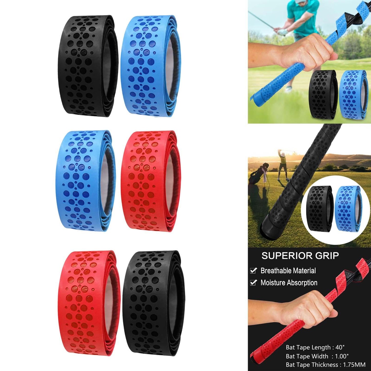 2 Pieces Golf Grip Wrapping Tapes Overgrip Tapes Golf Grip Accessories Black