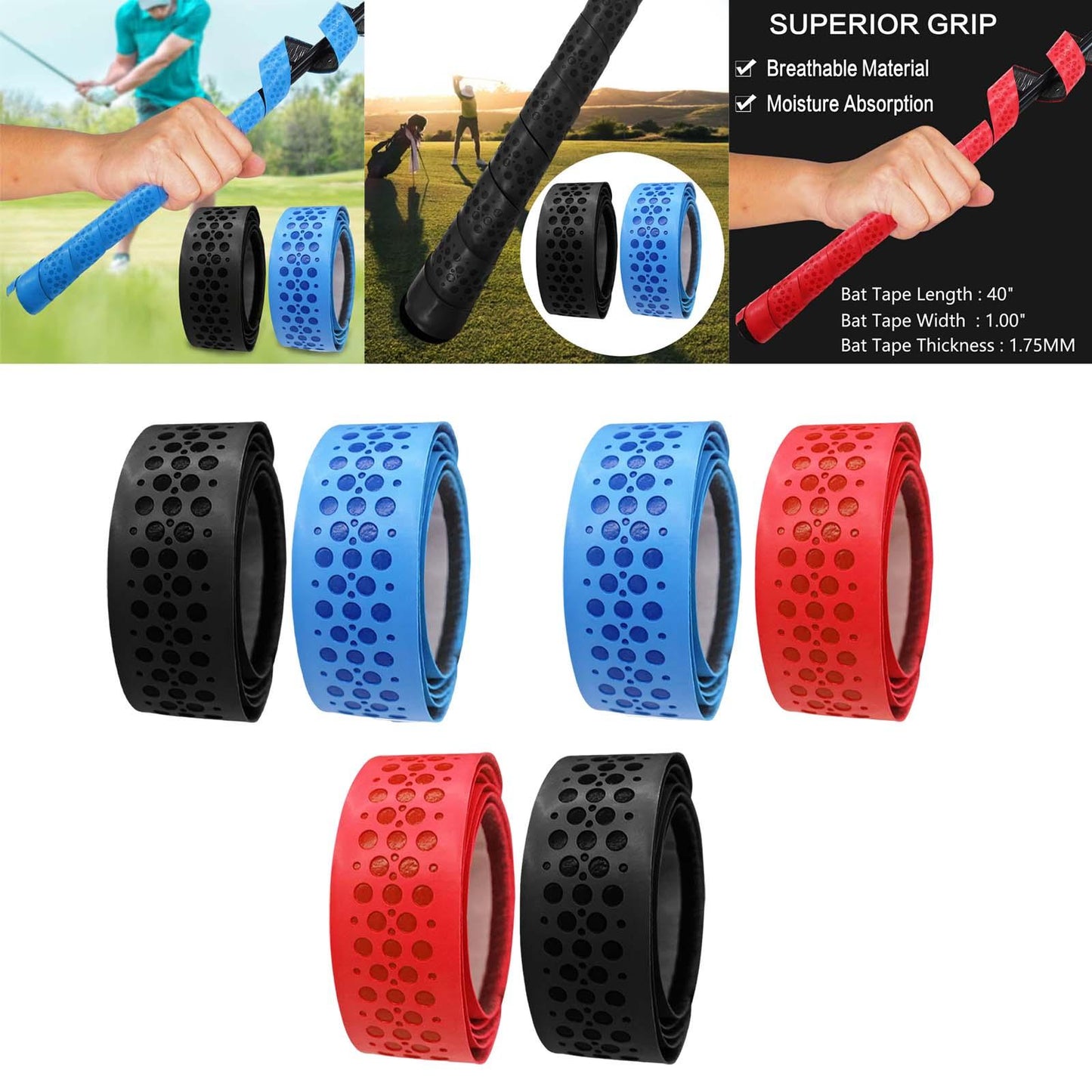 2 Pieces Golf Grip Wrapping Tapes Overgrip Tapes Golf Grip Accessories Black