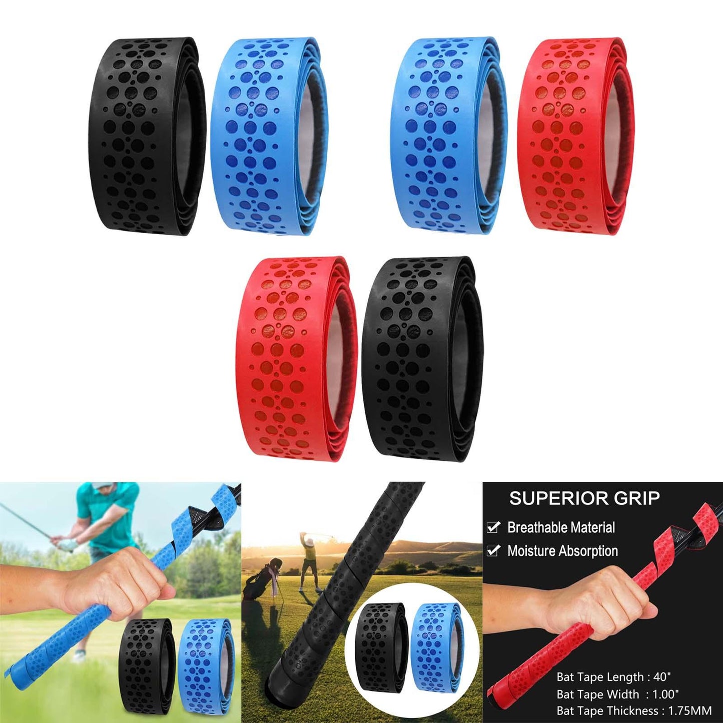 2 Pieces Golf Grip Wrapping Tapes Overgrip Tapes Golf Grip Accessories Black