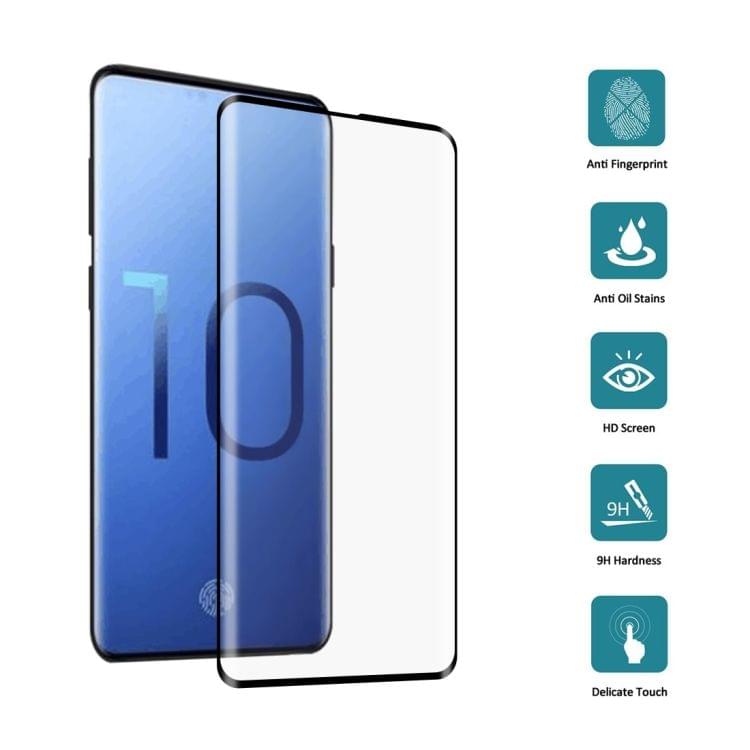 Buy 0.3mm 9H Surface Hardness 3D Curved Edge Tempered Glass Screen Protector for Galaxy S10+, Fingerprint Unlock Is Not Supported