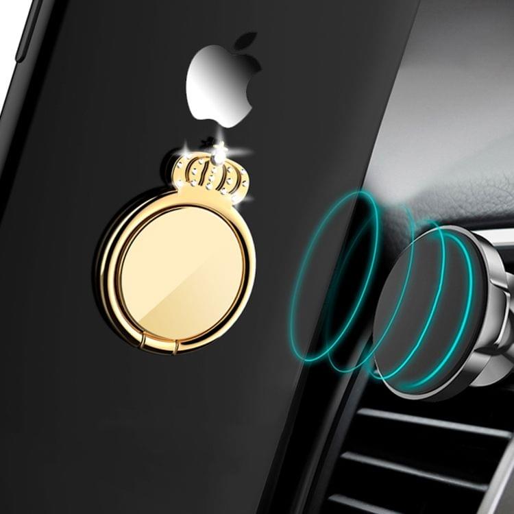 lenuo 360 Degrees Rotation Metal Imperial Crown Shape Phone Ring Holder with Magnetic Function (Black)