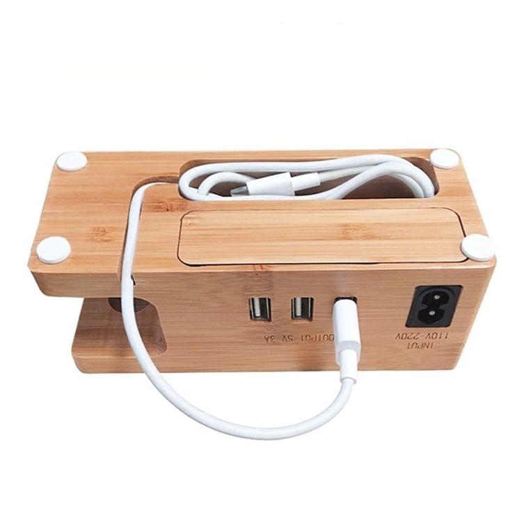 Multi-function Carbonized Bamboo 3 USB Ports Charging Dock Holders Stand Cradle Bracket