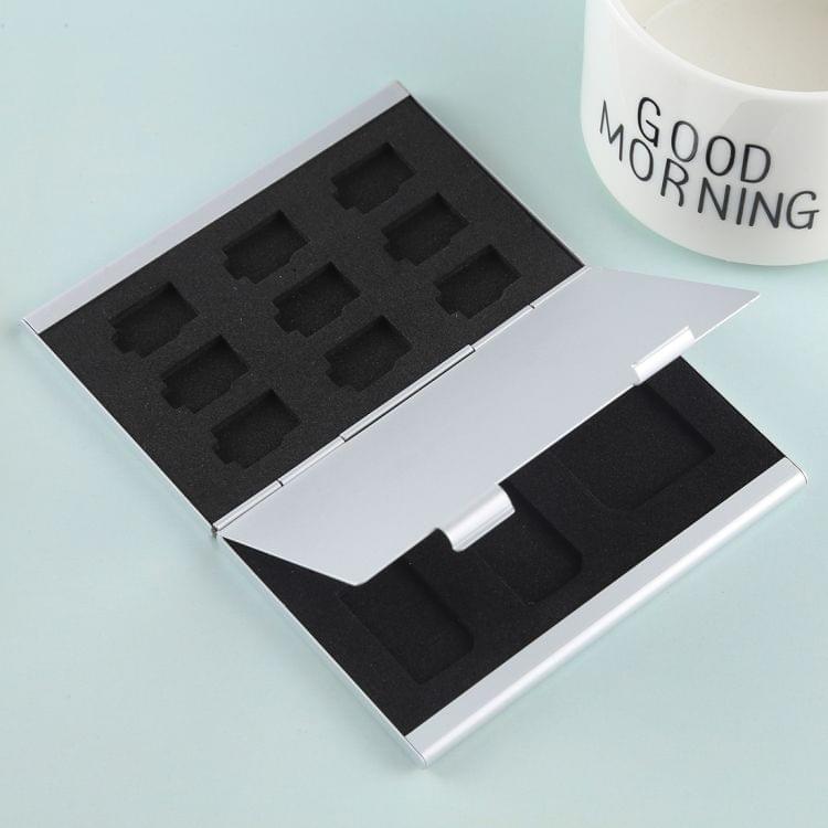 14 in 1 Memory Card Aluminum Alloy Protective Case Box for SD + 11 TF + 2 Mini SD Cards(Silver)