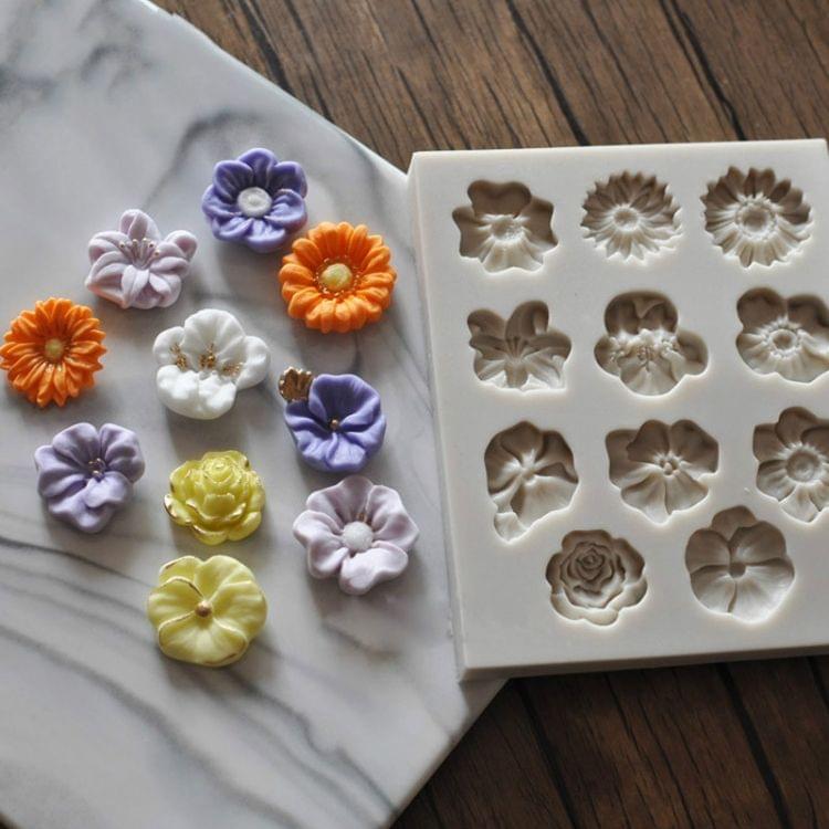 2 PCS Fondant Cake Silicone Mold Chocolate Mold DIY Trumpet Flower Sun Flower Baking Decoration(Gray)