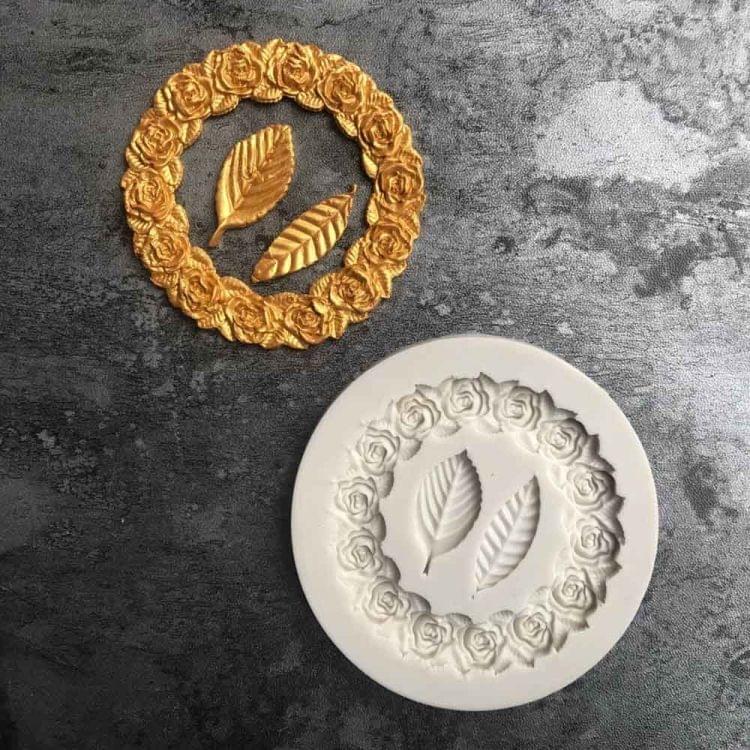 2 PCS Rose Garland Rose Leaf Silicone Fondant Mold Cake Edging Decoration Tool Baking Glue Mold(Pink)