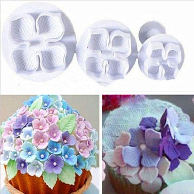 6 PCS Silicone Hydrangea Fondant Cake Decorating Flower Blossom Mold(3 PCS Hydrangea)