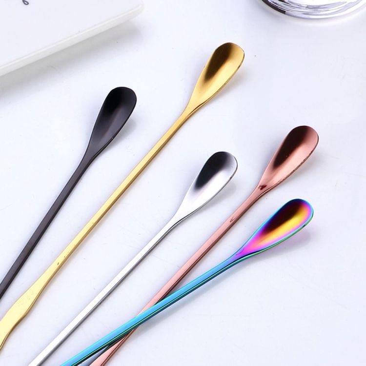 2 PCS Stainless Steel Coffee Spoon With Long Handle Kitchen Colorful Scoops Dessert Tea Spoon(Black)