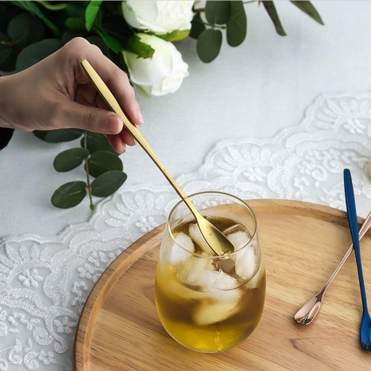 2 PCS Stainless Steel Coffee Spoon With Long Handle Kitchen Colorful Scoops Dessert Tea Spoon(Gold)