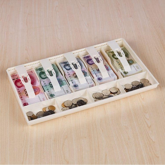 Durable Five-frame ABS Cash Coin Register Insert Cashier Drawer Storage Cash Register Tray Box Classify Organizer(White)