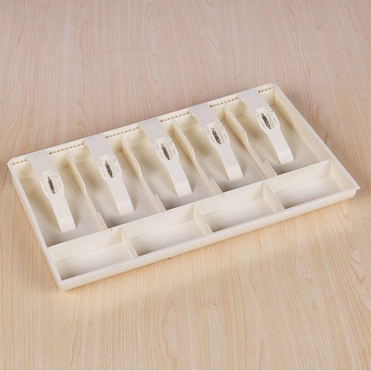 Durable Five-frame ABS Cash Coin Register Insert Cashier Drawer Storage Cash Register Tray Box Classify Organizer(White)