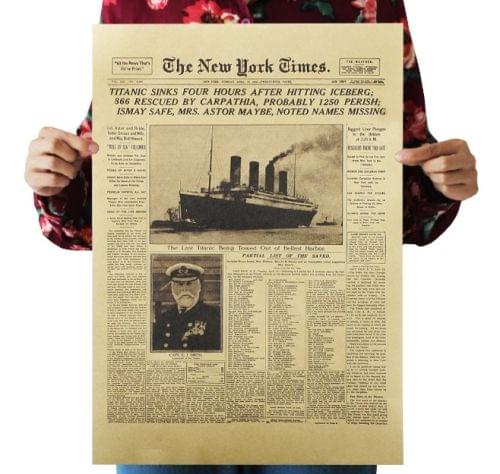 5 PCS  New York Times Vintage Kraft Paper Classic Movie Poster Magazine Poster Cafe Bar Decorative Painting