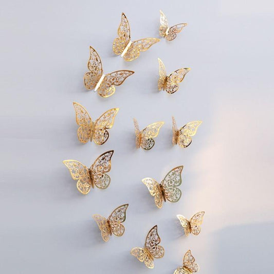 3D Wallpaper Home Decoration Hollow Butterfly Fridge Wall Stickers(Hollow Butterfly A type Gold)