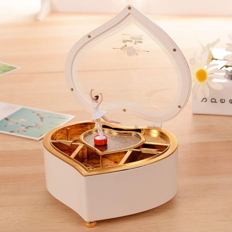 Heart Shape Dancing Ballerina Music Box Plastic Jewellery Box Girls Carousel Hand Crank Gift(Pink)
