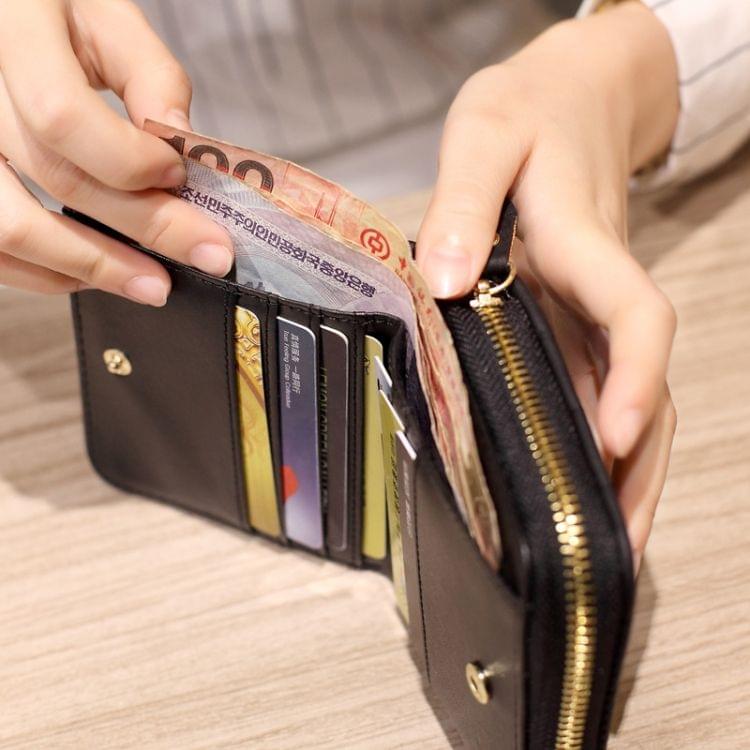 Women  Short Zipper Cute Coin Purse Mini Wallet(Black)