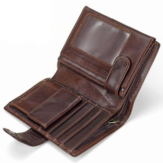 Vintage Men Wallet Genuine Leather Short Wallets Male Multifunctional Cowhide Male Purse Coin Pocket Photo Card Holder(Brown)