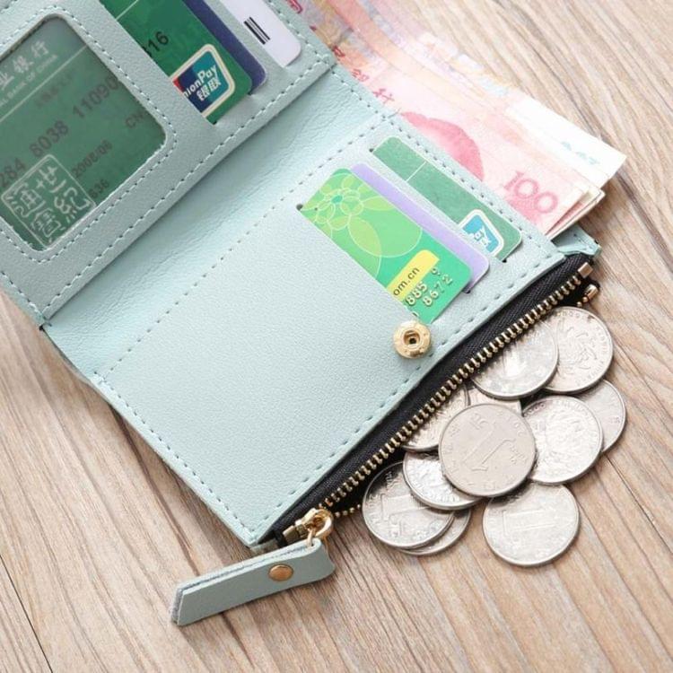 Embroidery Short Wallet PU Leather Wallets Female Floral Hasp Coin Purse Zipper Bag Card Holders(Black)