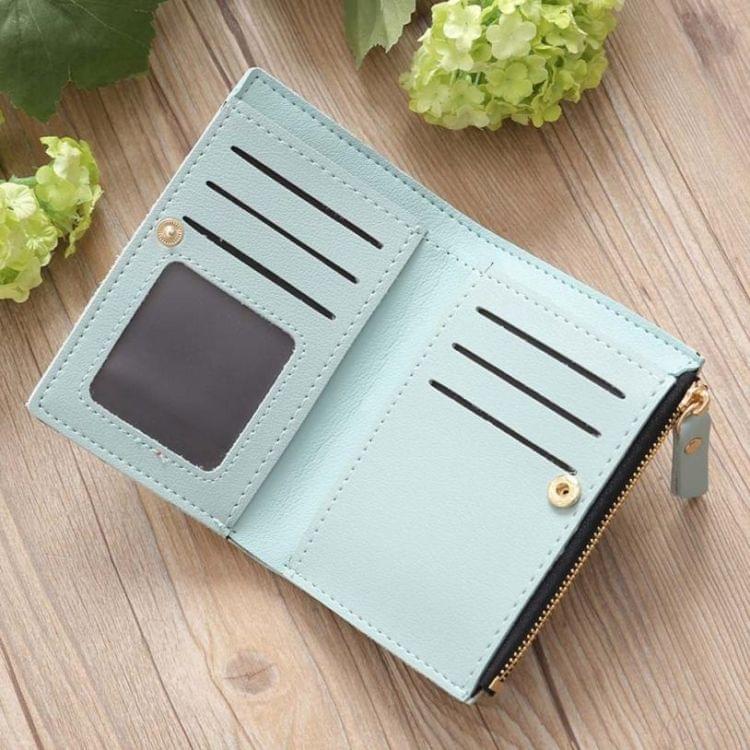 Embroidery Short Wallet PU Leather Wallets Female Floral Hasp Coin Purse Zipper Bag Card Holders(Black)