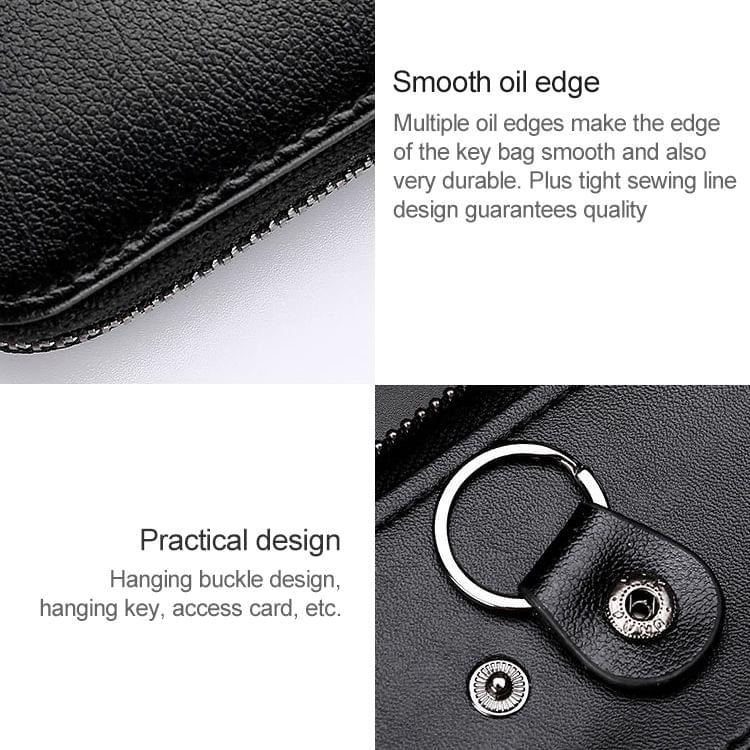 9106 Large-capacity Zipper Leather Keys Holder Bag Multi-function Wallet(Black)