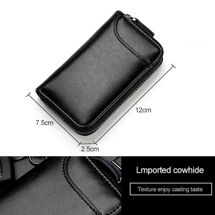 9106 Large-capacity Zipper Leather Keys Holder Bag Multi-function Wallet(Black)