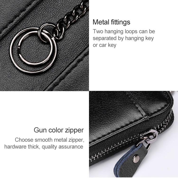 9106 Large-capacity Zipper Leather Keys Holder Bag Multi-function Wallet(Black)