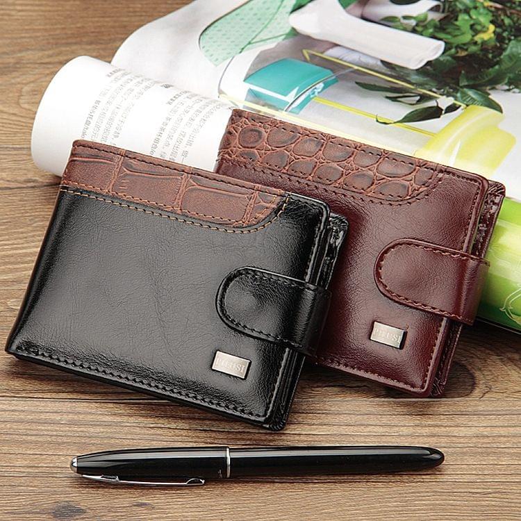 Men Vintage Leather Hasp Short Coin Pocket Purse Card Holder Wallets(Black)