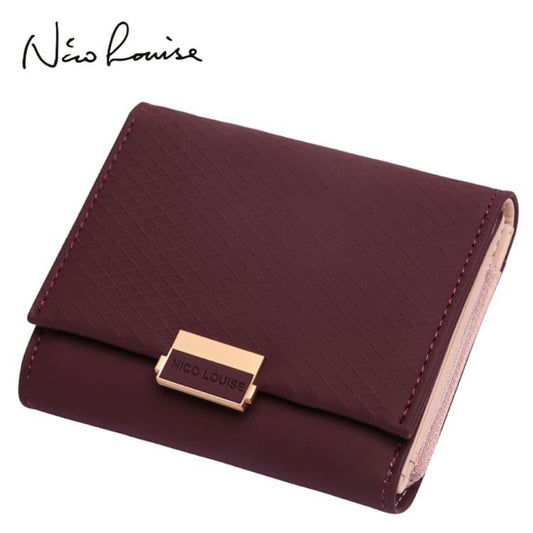 Luxury Wallet Female Leather Women Leather Purse Plaid Wallet Ladies Hot Change Card Holder Coin Small Purses for Girls(Wine red)